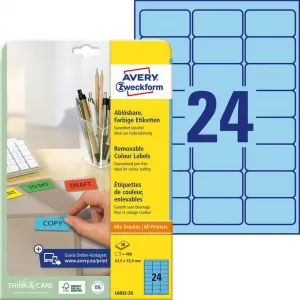 Avery Zweckform Etikety Avery odnímateľné 63,5x33,9 mm, modré
