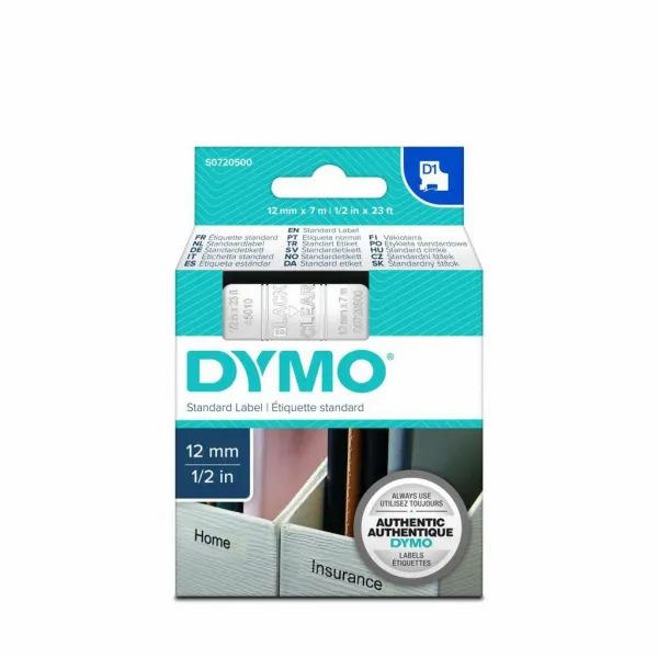 Dymo originál páska do tlačiarne štítkov, Dymo, 45010, S0720500, čierny tlač/priehľadný podklad, 7m, 12mm, D1 45010
