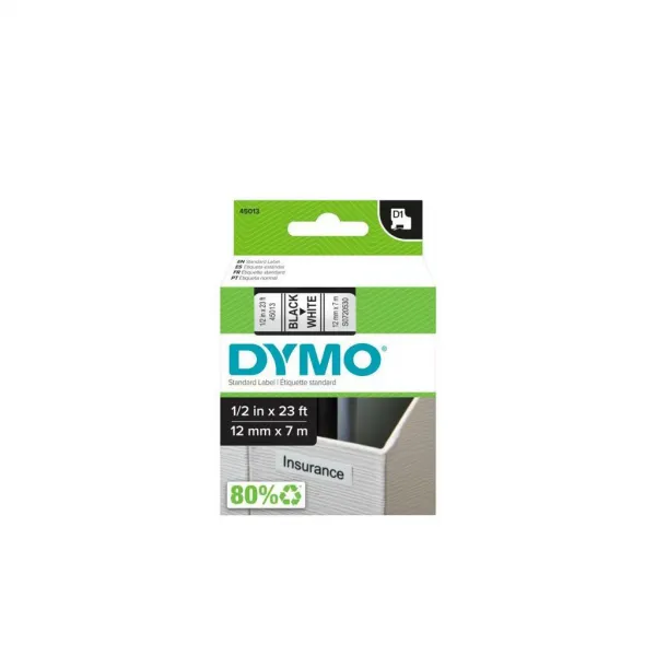Dymo originál páska do tlačiarne štítkov, Dymo, 45013, S0720530, čierny tlač/biely podklad, 7m, 12mm, D1 45013