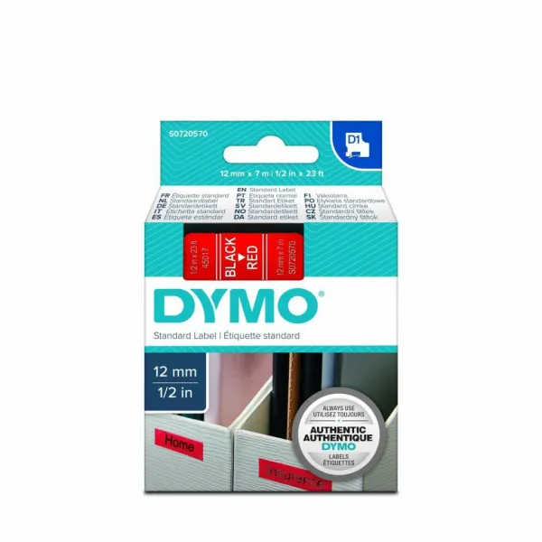 Dymo originál páska do tlačiarne štítkov, Dymo, 45017, S0720570, čierny tlač/červený podklad, 7m, 12mm, D1 45017