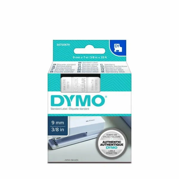 Dymo originál páska do tlačiarne štítkov, Dymo, 40910, S0720670, čierny tlač/transparentná podklad, 7m, 9mm, D1 40910