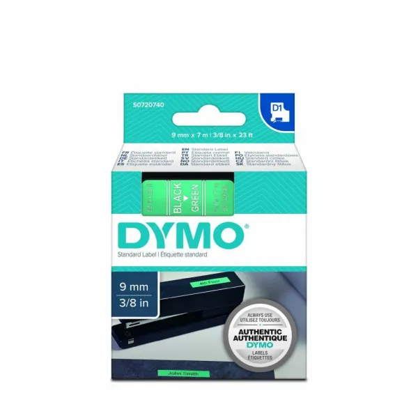Dymo originál páska do tlačiarne štítkov, Dymo, 40919, S0720740, čierny tlač/zelený podklad, 7m, 9mm, D1 40919