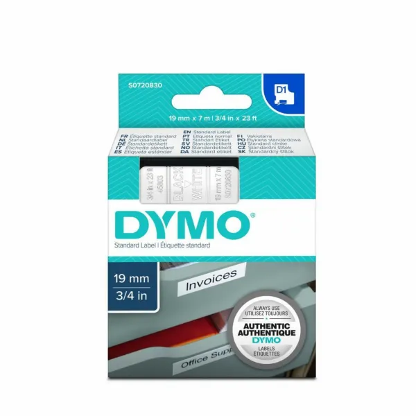 Dymo originál páska do tlačiarne štítkov, Dymo, 45803, S0720830, čierny tlač/biely podklad, 7m, 19mm, D1 45803
