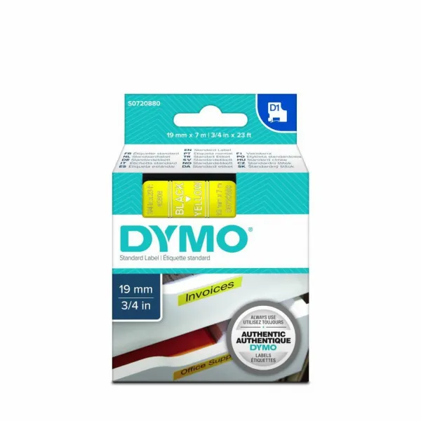 Dymo originál páska do tlačiarne štítkov, Dymo, 45808, S0720880, čierny tlač/žltý podklad, 7m, 19mm, D1 45808