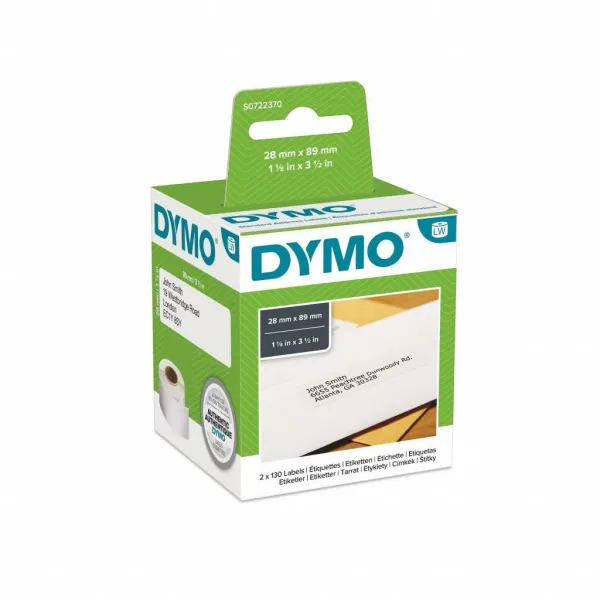 Dymo papierové štítky 89mm x 28mm, biele, adresná, 2X130 ks, 99010, S0722370 99010