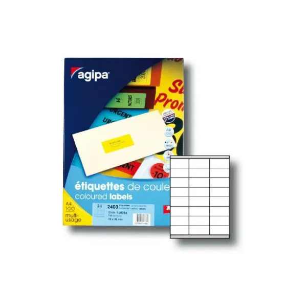 Agipa Etikety farebné 70x35mm APLI A4 100 hárkov fluo žlté