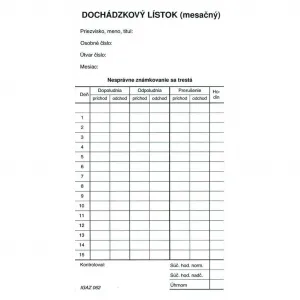 Igaz Dochádzkový lístok mesačný (kartón)
