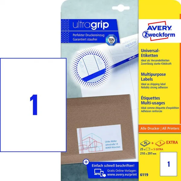 Avery Zweckform Etikety univerzálne 210x297mm Avery A4 25+5 hárkov