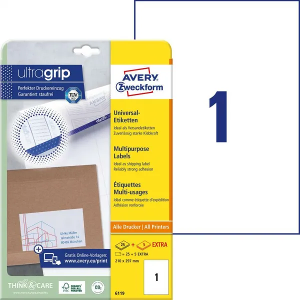 Avery Zweckform Etikety univerzálne 210x297mm Avery A4 25+5 hárkov