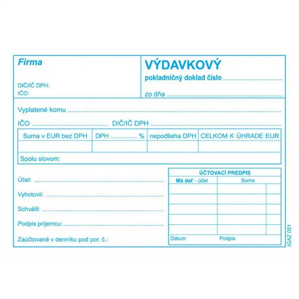 Igaz 52 Výdavkový pokladničný doklad A6 samoprep.