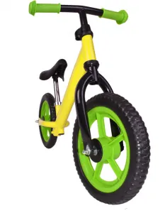 myRunbike Moje odrážadlo s menom - žlté so zelenými kolesami