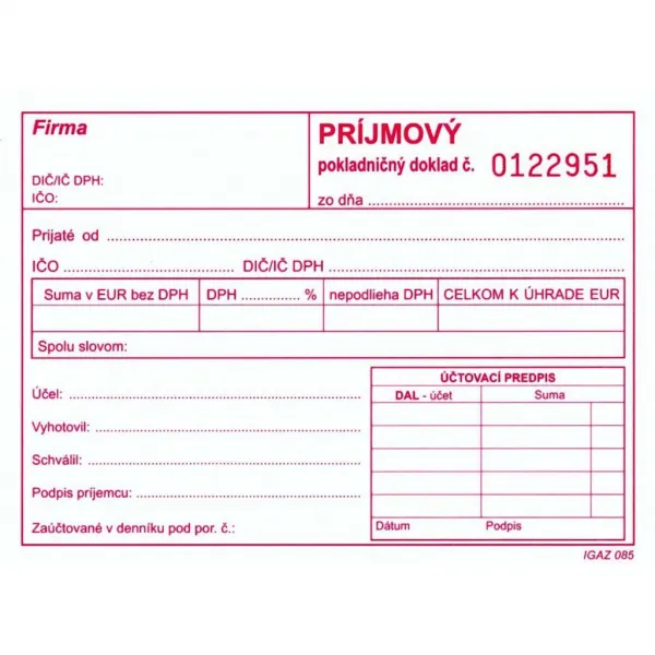 Igaz 310 Príjmový pokl.dokl. s DPH A6 číslov.samoprep.