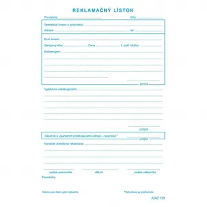 Igaz 135 Reklamačný lístok A5 samoprep