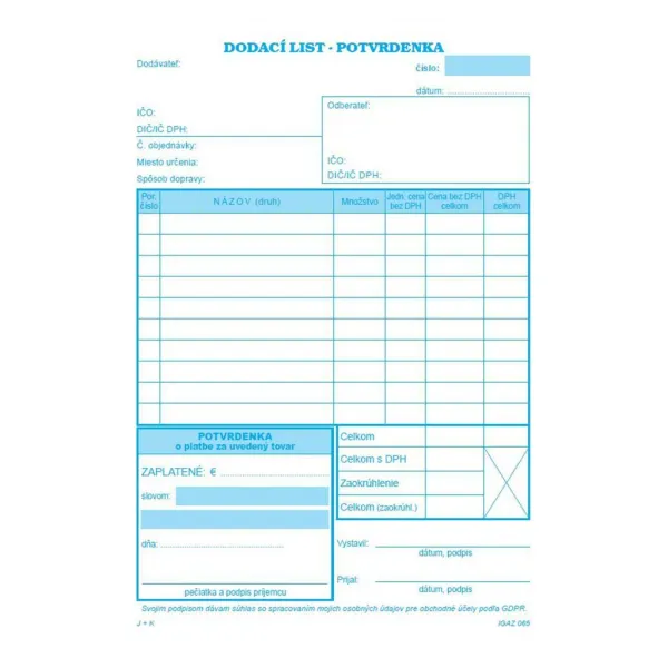 Igaz Dodací list A5 s DPH s potvrdenkou samoprepis