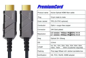 PremiumCord Ultra High Speed HDMI 2.1 optický kábel 8K @ 60Hz, pozlátený 25m 18654