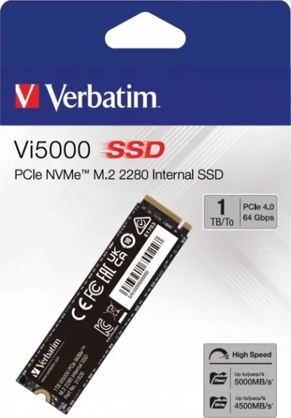 VERBATIM SSD Vi5000 Internal PCIe NVMe M.2 SSD 1TB , W xx00/ R xx00 MB/s