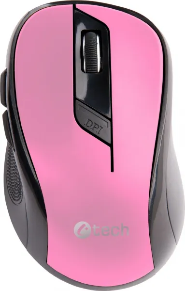 Myš C-TECH WLM-02P, růžová, bezdrátová, 1600DPI, 6 tlačítek, USB nano receiver