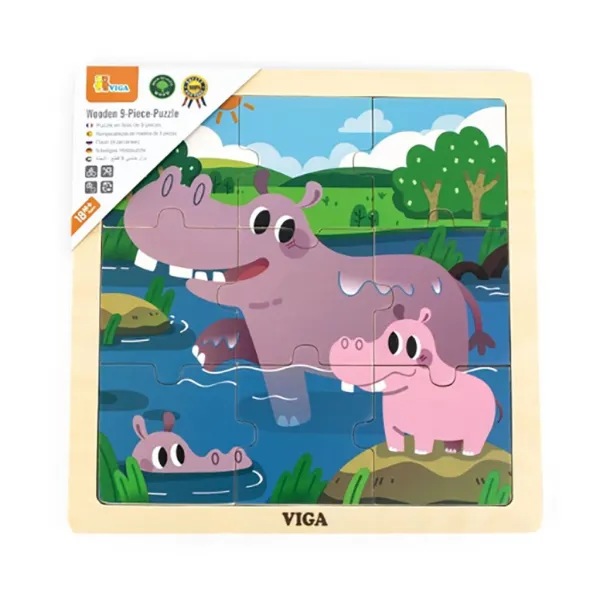 Drevené puzzle pre najmenších Viga 9 ks hrošík