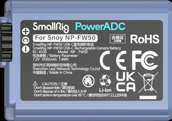 Batéria fotoaparátu SmallRig 4330 USB-C nabíjateľná NP-FW50