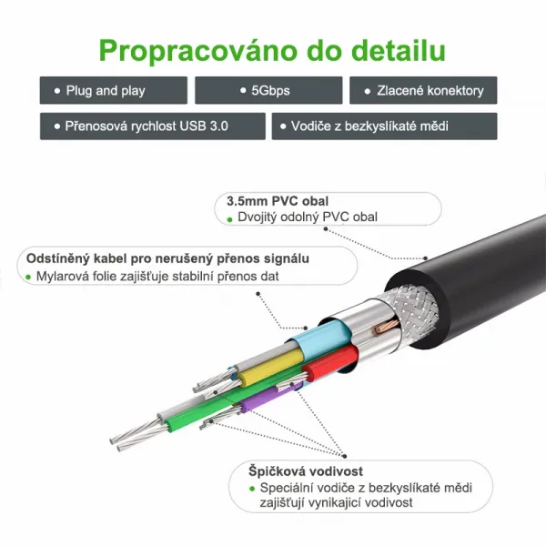 UGREEN USB 3.0 prepojovací kábel 2m, čierny 1UG1132