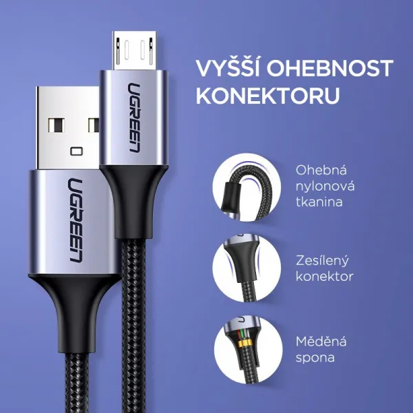UGREEN Micro USB kábel 1.5m, čierny 1UG1272