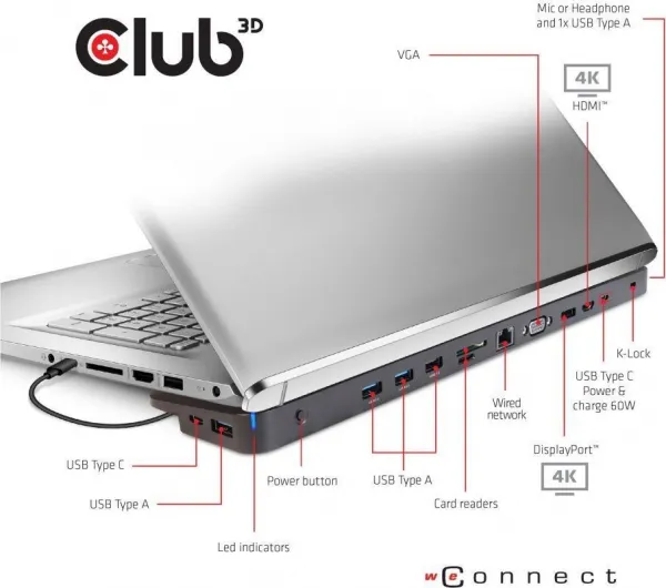 Club 3D Dokovacia stanica Club3D USB-C 3.2 s napájacím adaptérom Triple Dynamic Display PD, 100 W
