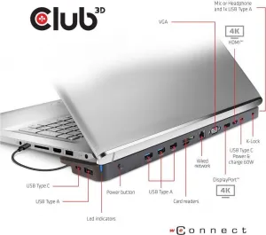 Club 3D Dokovacia stanica Club3D USB-C 3.2 s napájacím adaptérom Triple Dynamic Display PD, 100 W