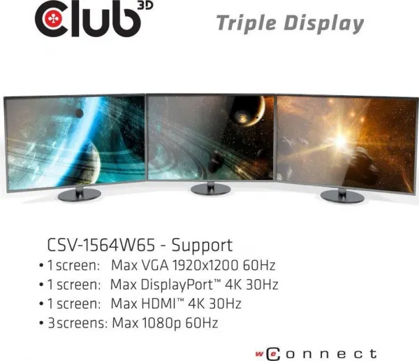 Club 3D Dokovacia stanica Club3D USB-C 3.2 s napájacím adaptérom Triple Dynamic Display PD, 100 W