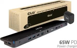 Club 3D Dokovacia stanica Club3D USB-C 3.2 s napájacím adaptérom Triple Dynamic Display PD, 100 W