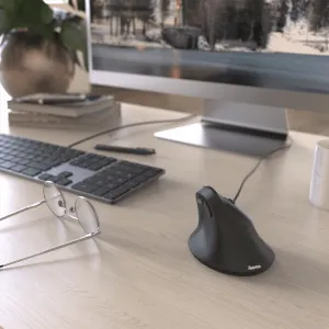 Vertikálna ergonomická drôtová myš Hama EMC-500, 6 tlačidiel, čierna