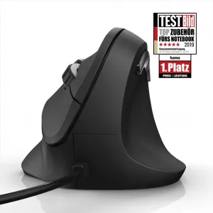 Vertikálna ergonomická drôtová myš Hama EMC-500, 6 tlačidiel, čierna