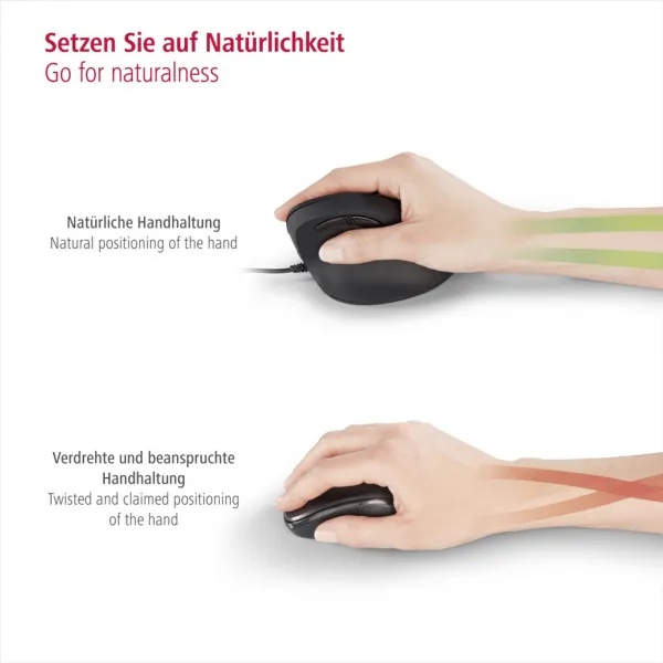 Vertikálna ergonomická drôtová myš Hama EMC-500, 6 tlačidiel, čierna
