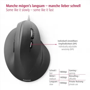 Vertikálna ergonomická drôtová myš Hama EMC-500, 6 tlačidiel, čierna