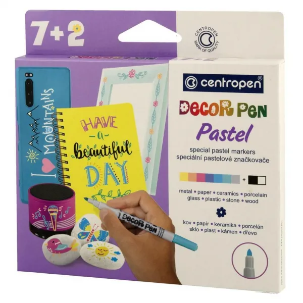 Dekoračný popisovač CENTROPEN 2738 Decor Pen Pastel - sada 7+2 k