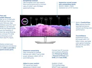 DELL LCD U3824DW - 38"/IPS/LED/WQHD+/3840 x 1600/21:9/60Hz/8ms/2000:1/300 cd/m2/Speaker/HDMI/DP/VESA/3YNBD (210-BHXB)