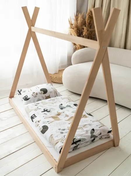Woodisio Montessori Detská posteľ TEEPEE buk Farba: Prírodné drevo, Variant: 200 x 80