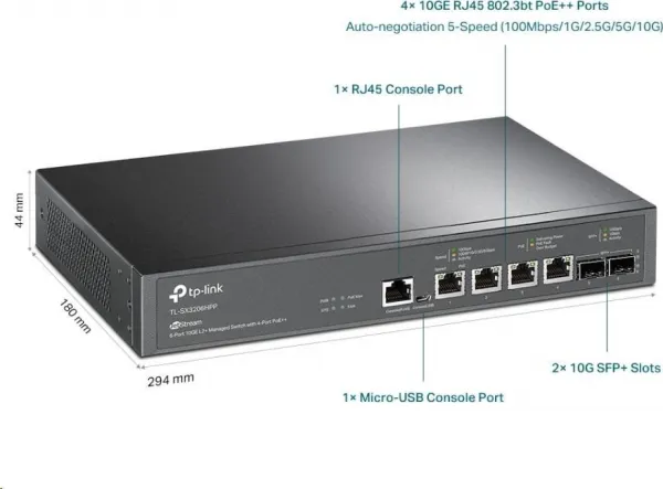 TP-Link OMADA JetStream switch TL-SX3206HPP (4x10GbE, 2xSFP+, 4xPoE++, 200W, 2xconsole)
