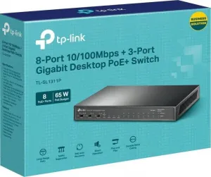 TP-Link CCTV switch TL-SL1311P (8x100Mb/s, 2xGbE, 1xSFP, 8xPoE+, 65W, fanless)