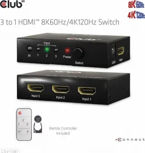 Club 3D Club3D Switch 1:3 HDMI 8K60Hz/4K120Hz, 3 porty