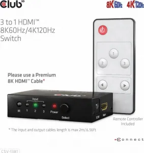 Club 3D Club3D Switch 1:3 HDMI 8K60Hz/4K120Hz, 3 porty