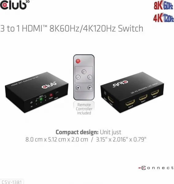 Club 3D Club3D Switch 1:3 HDMI 8K60Hz/4K120Hz, 3 porty