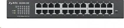 Zyxel GS1900-24E 24-portový stolový gigabitový webový inteligentný prepínač: 24x gigabitový metal, IPv6, 802.3az (zelená), bez ventilátora, racková súprava