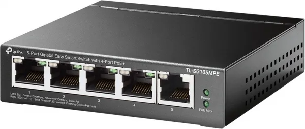 TP-Link Easy Smart switch TL-SG105MPE (5xGbE, 4xPoE+, 120W, fanless)