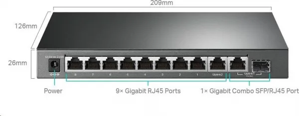 TP-Link CCTV Easy Smart switch TL-SG1210MPE (8xGbE, 1xGbE uplink, 1xGbE/SFP combo uplink, 8xPoE+, 123W, fanless)