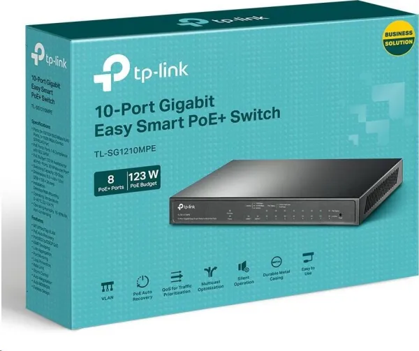 TP-Link CCTV Easy Smart switch TL-SG1210MPE (8xGbE, 1xGbE uplink, 1xGbE/SFP combo uplink, 8xPoE+, 123W, fanless)