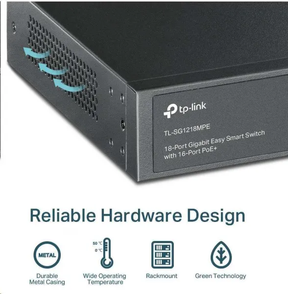 TP-Link CCTV Easy Smart switch TL-SG1218MPE (16xGbE, 2xGbE/2xSFP combo, 16xPoE+, 250W)