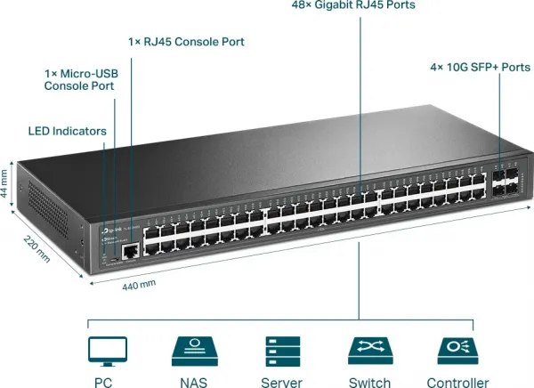 TP-Link OMADA JetStream switch TL-SG3452X (48xGbE, 4xSFP+, 2xconsole, fanless)