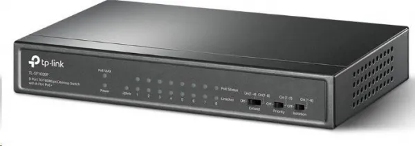 TP-Link CCTV switch TL-SF1009P (8x100Mb/s, 1x100Mb/s uplink, 8xPoE+, 65W, fanless)