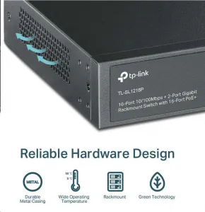 TP-Link CCTV switch TL-SL1218P (16x100Mb/s, 1xGbE uplink, 1xGbE/1xSFP combo uplink, 16xPoE+, 150W)
