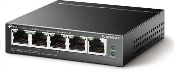 TP-Link switch TL-SF1005LP (5x100Mb/s, 4xPoE, 41W, fanless)